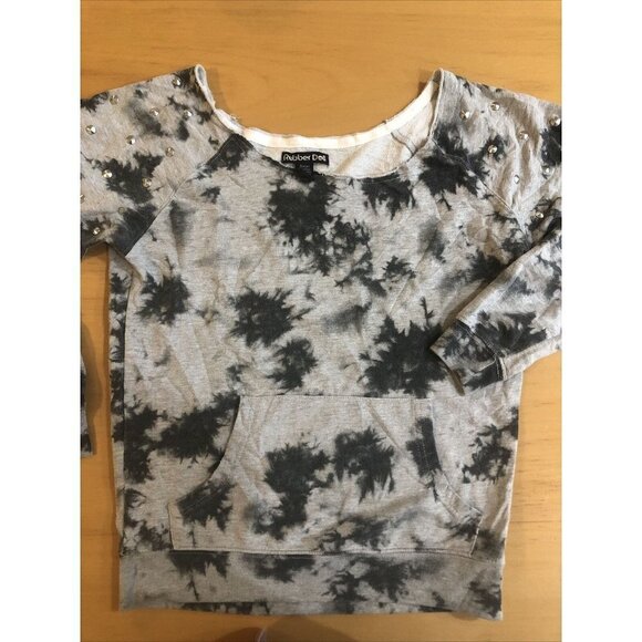 Rubber Doll Gray Tie Dye Sweatshirt w Metal Studs On Long Sleeves Size Small - - Picture 1 of 5